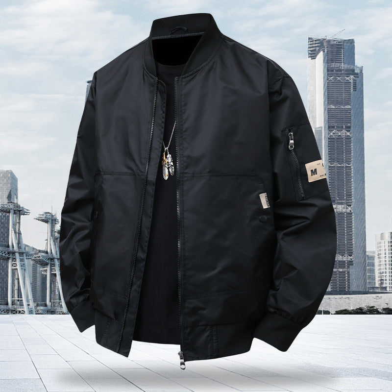 Men's Urban Nylon Flight Bomber with Utility Arm Pocket and Two-Way Zipper Chichicherry