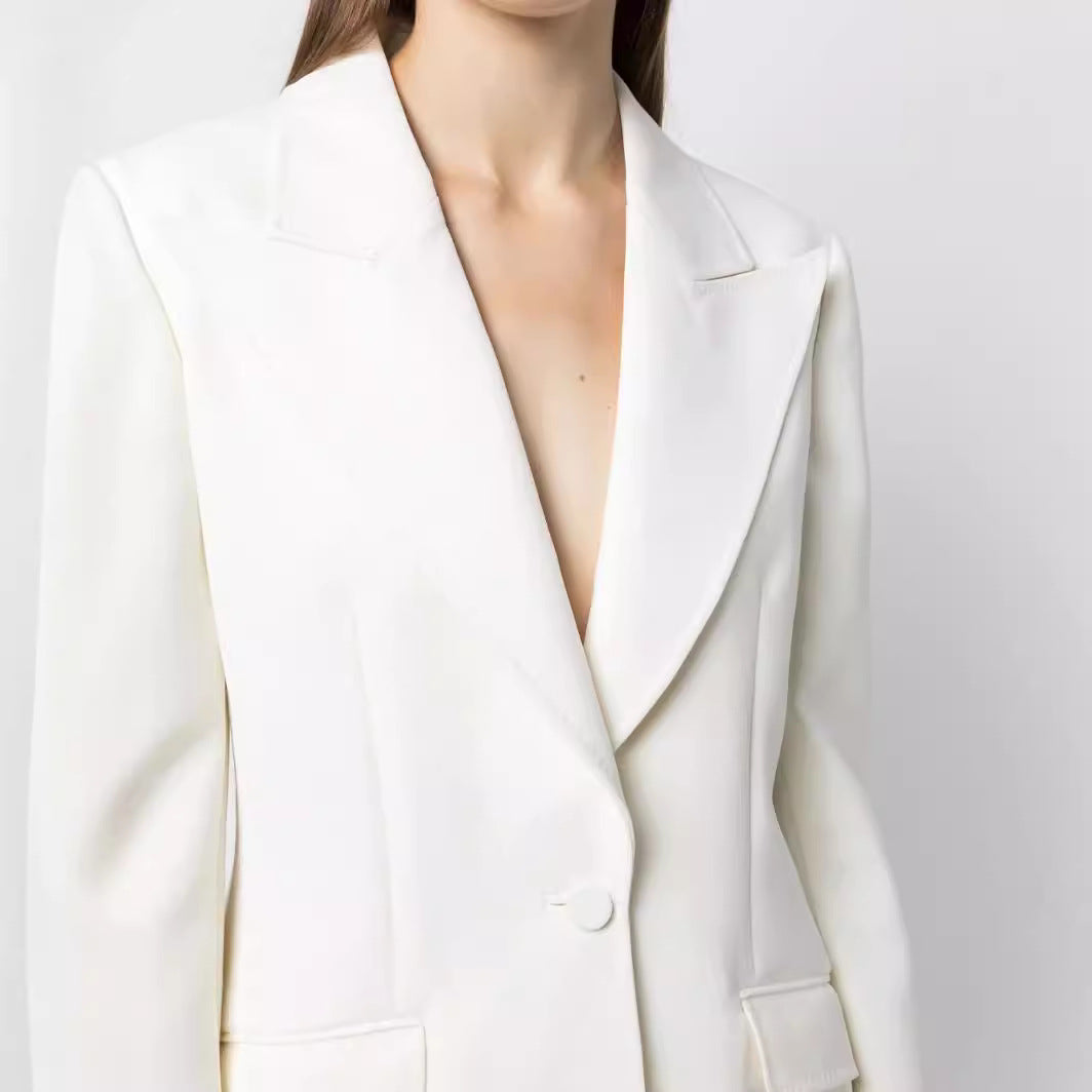 Women Elegant Single-Breasted Tailored Blazer with Tailored Cut and Wide Palazzo Pants Chichicherry