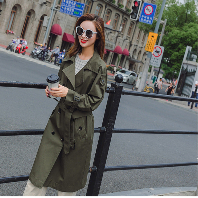 Women Mid-length Trench Coat with figure-flattering tie belt and adjustable cuffs Chichicherry