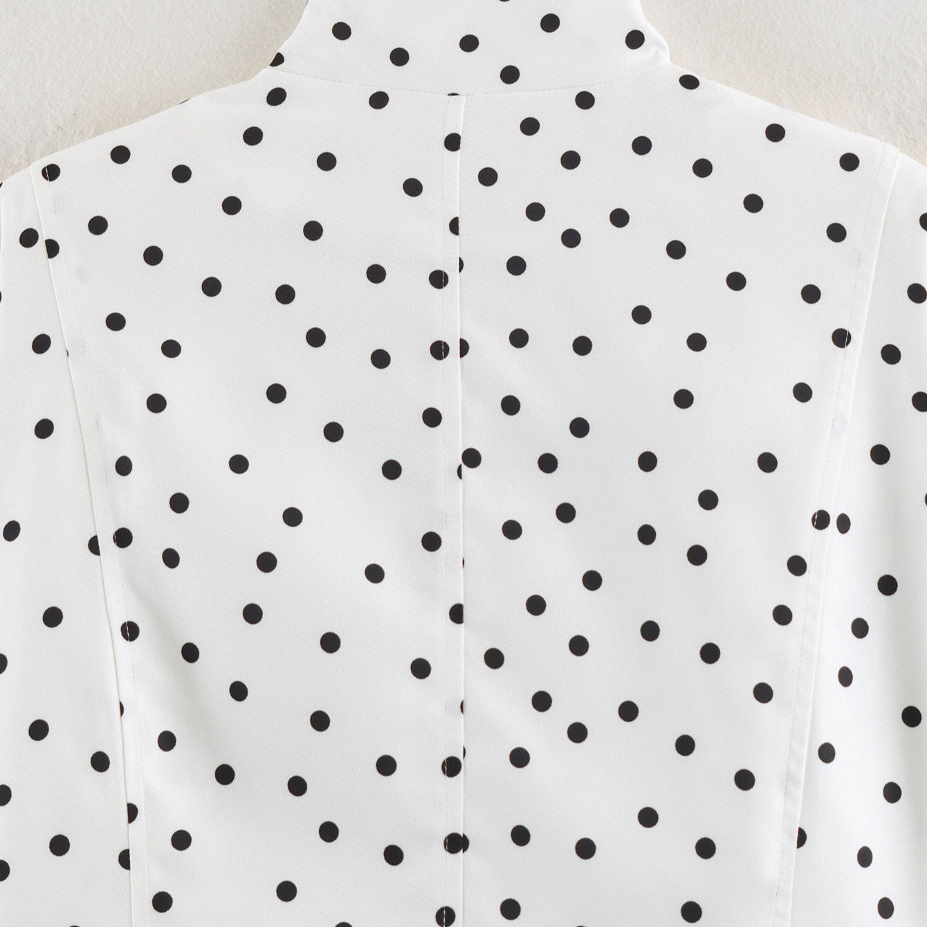 Women's Polka Dot Cropped Blouse with Stand Collar and Concealed Button Placket Chichicherry