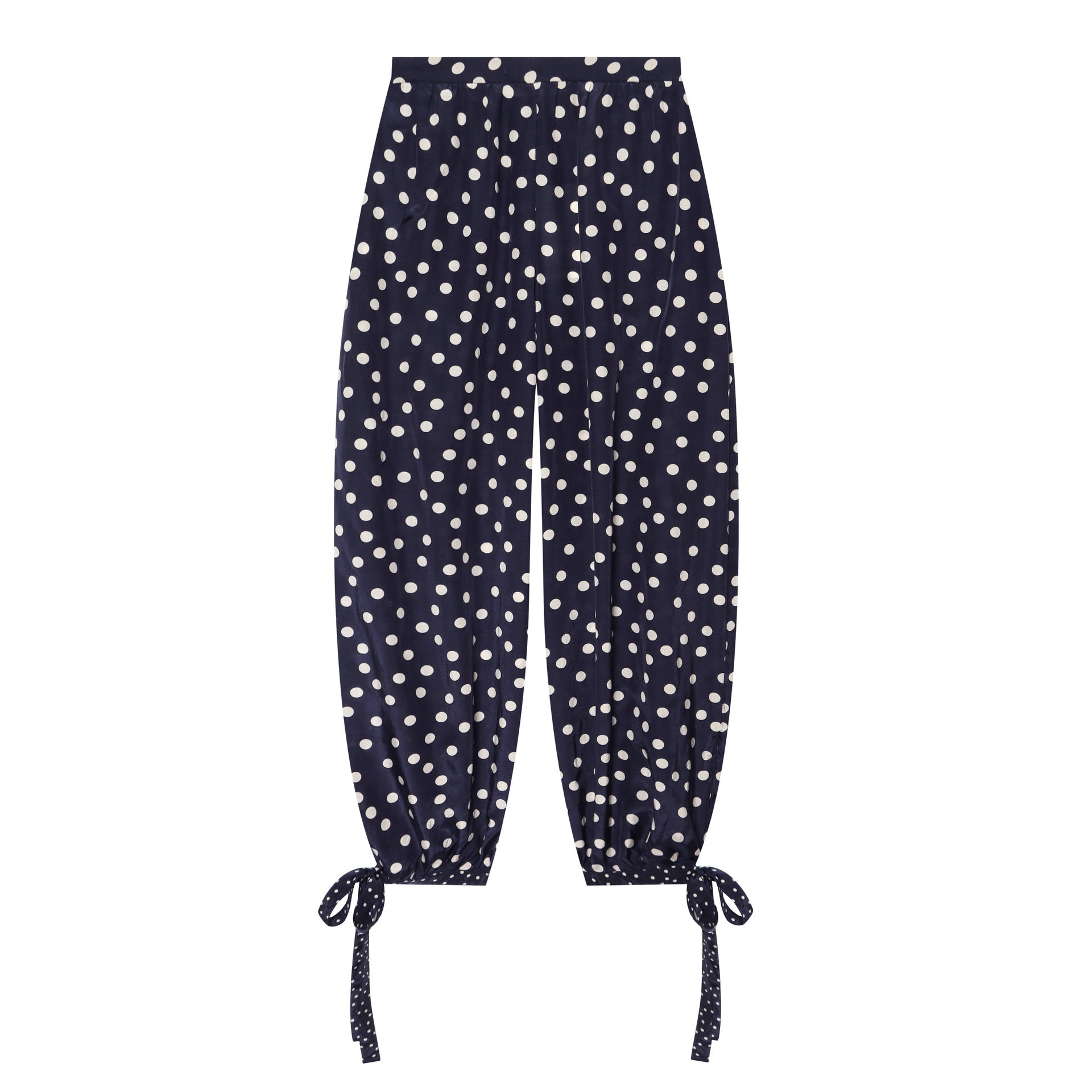 Women's Wide High Waist Pants with Polka Dots, Balloon Legs and Drawstring Tunnel at the Ankle Chichicherry