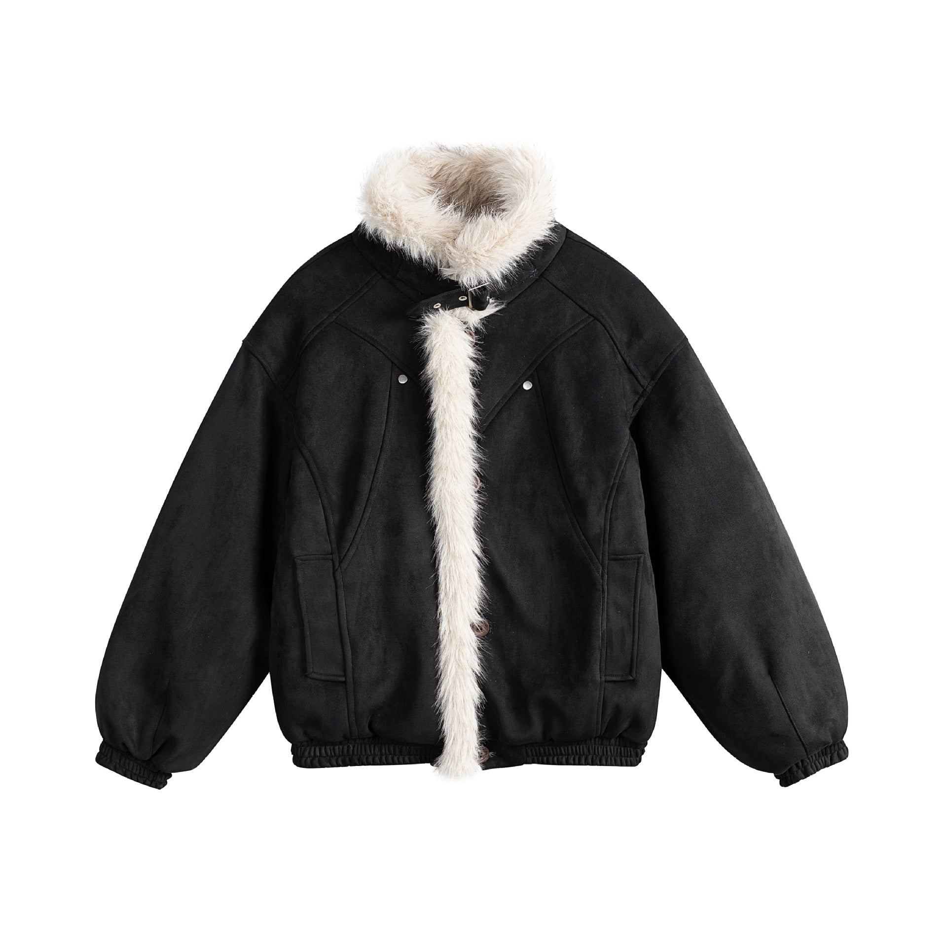 Ladies short cut velour imitation bomber jacket with teddy trim and adjustable neck strap Chichicherry
