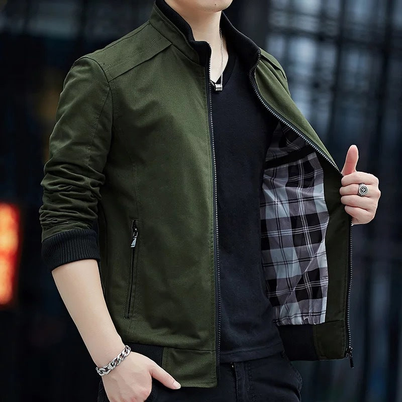 Men's lightweight zip-up blouson with checked lining, ribbed cuffs and stand-up collar Chichicherry