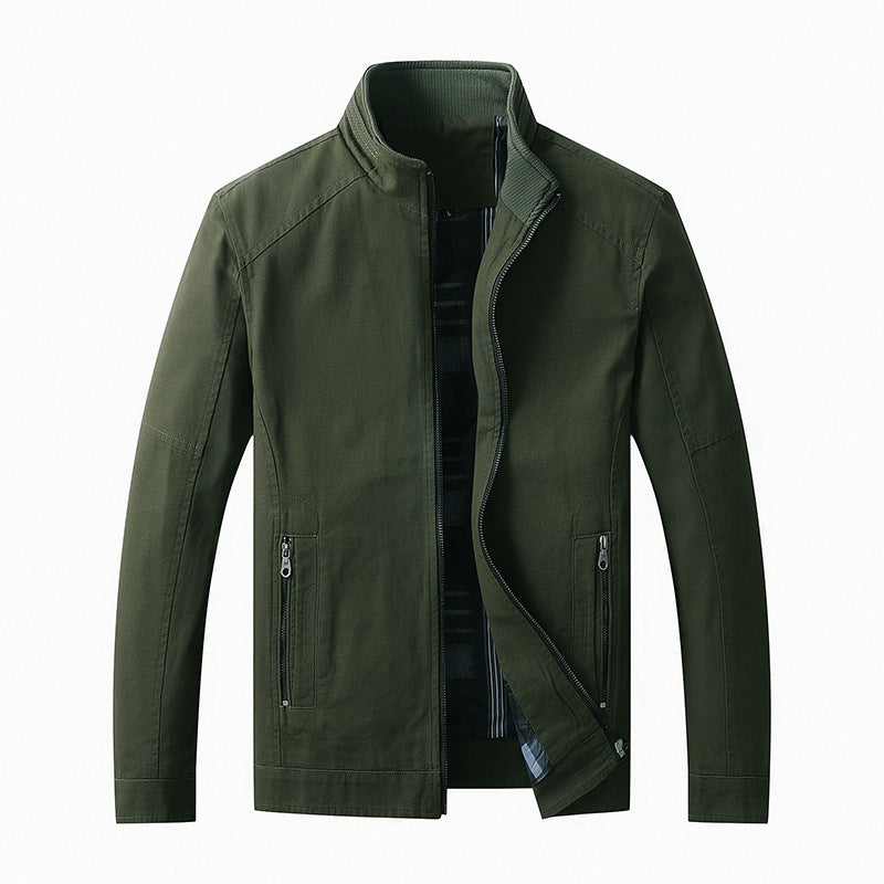 Men's Lightweight Canvas Field Jacket with Stand-up Collar and Concealed Zipper Chichicherry
