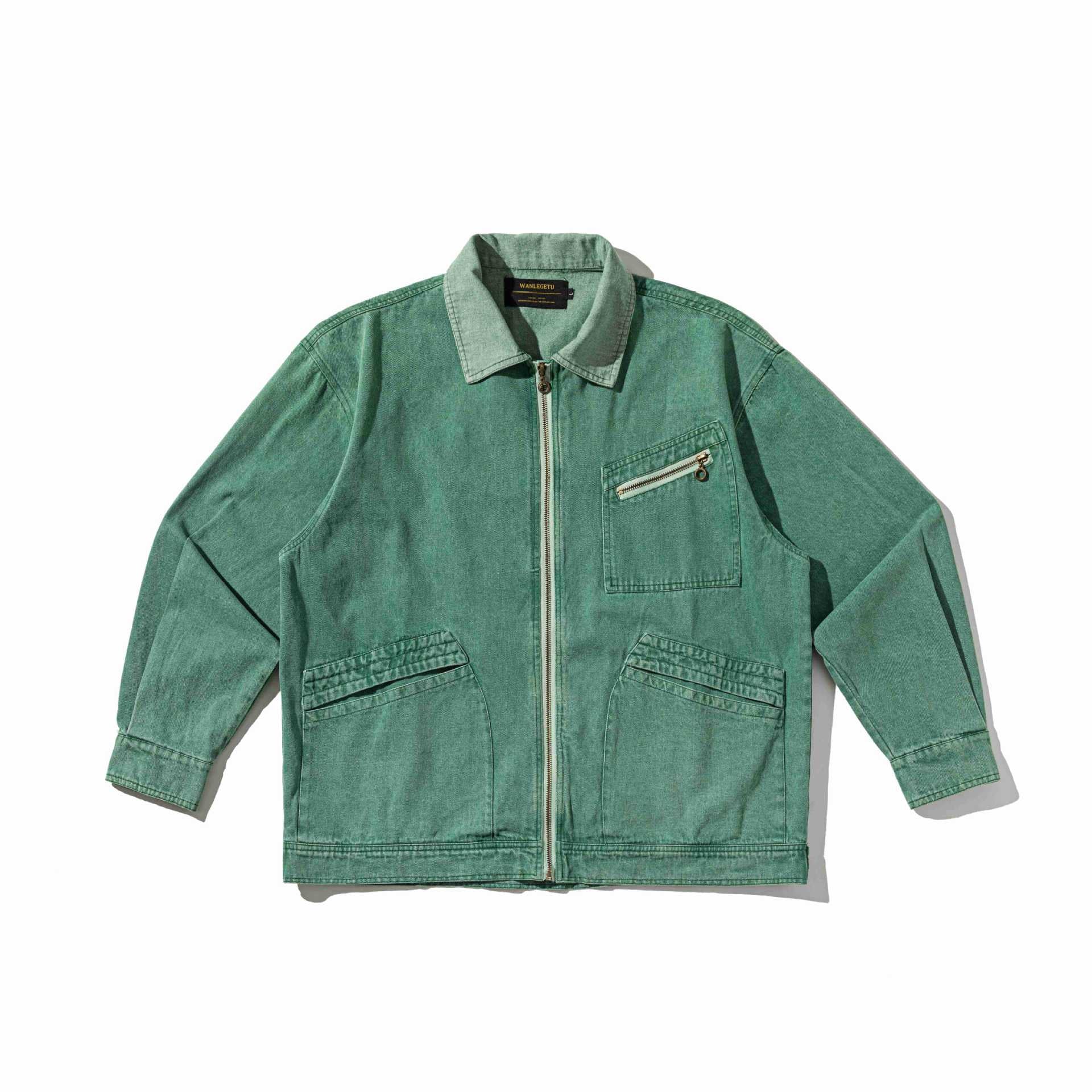 Men's Denim Workwear Blouson Jacket with Full Zip and Zip Chest Pocket Chichicherry