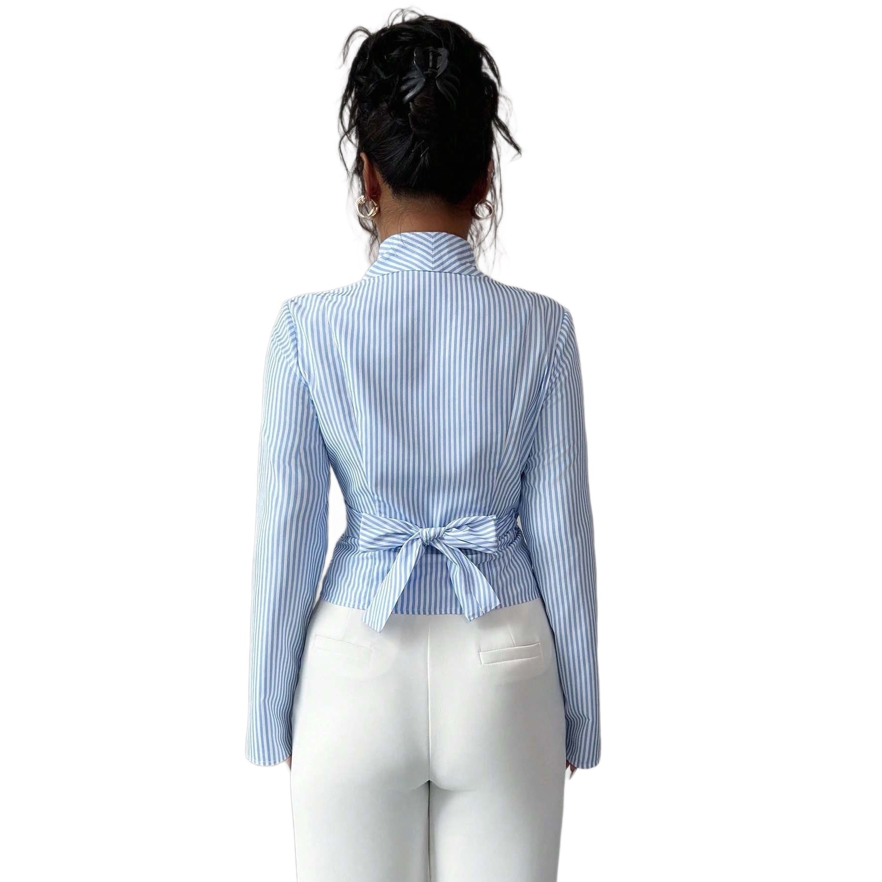 Damen Gestreifte Wickelbluse mit Schalkragen und taillierter Silhouette Chichicherry