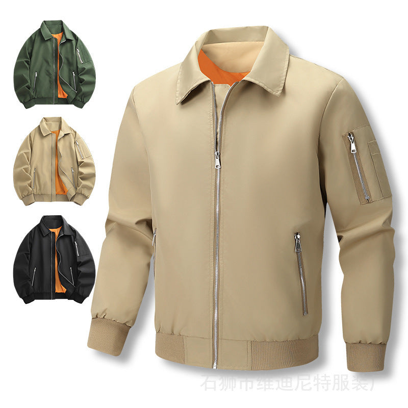 Men's Lightweight Twill Bomber with Contrasting Lining, Zipper Pockets, and Arm Pocket Chichicherry