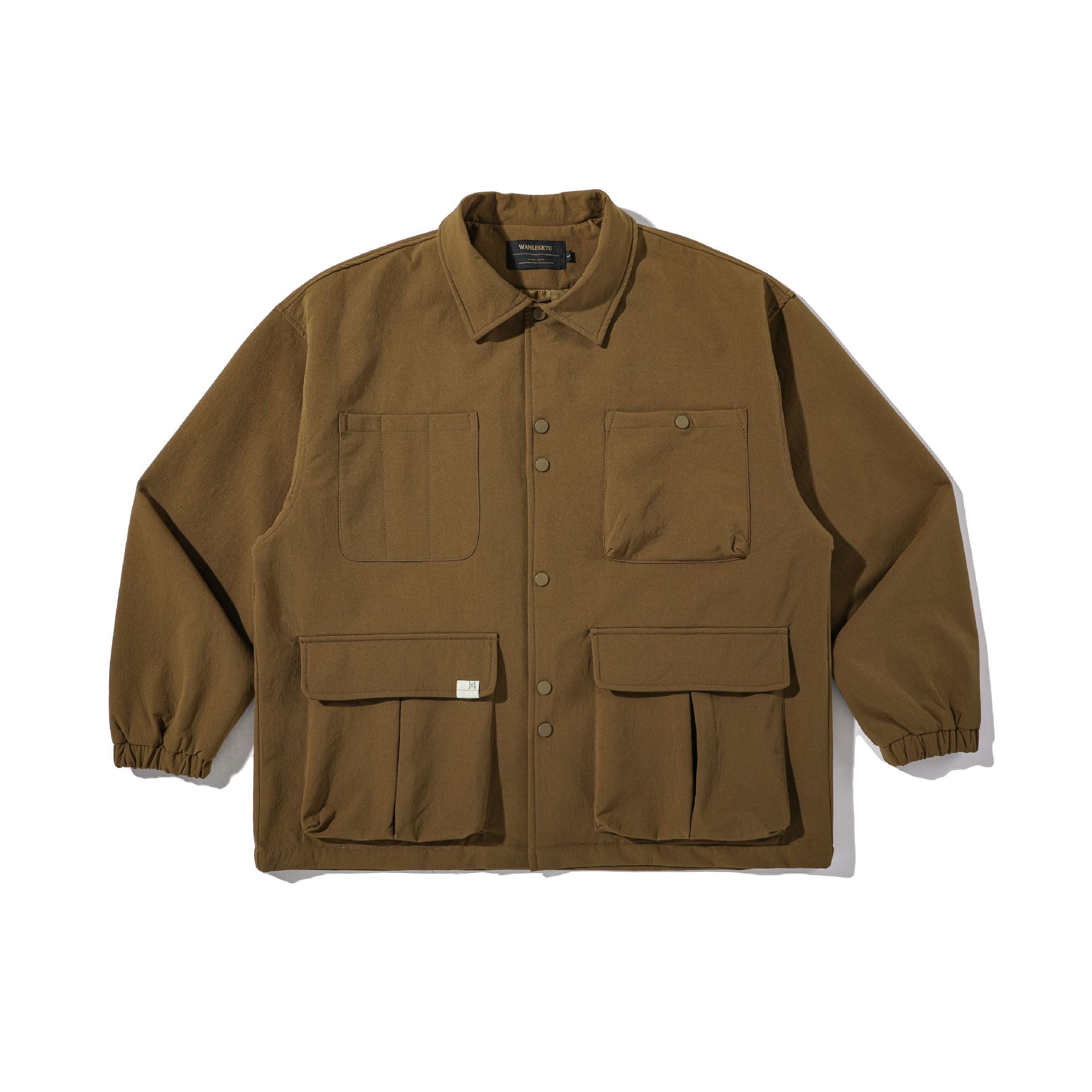 Men's Robust Canvas Utility Jacket with Snap Button Front and Elastic Cuffs Chichicherry