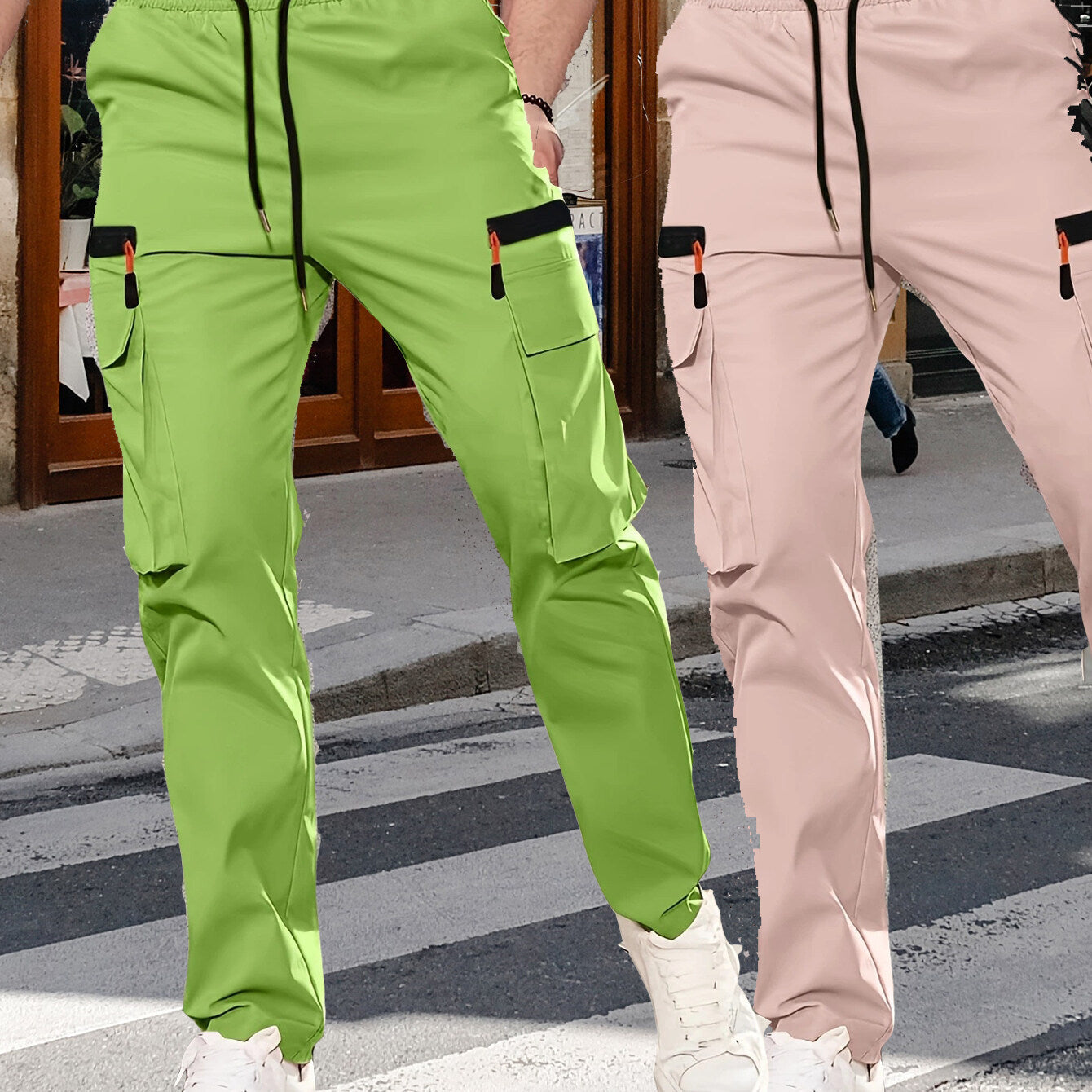 Men's utility cargo jogger pants with elastic waistband and multifunctional pockets Chichicherry