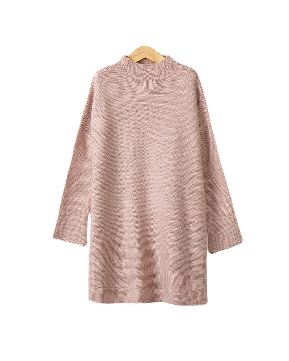 Women Oversize Knit Tunic with Short Stand-up Collar and Dropped Shoulder Chichicherry