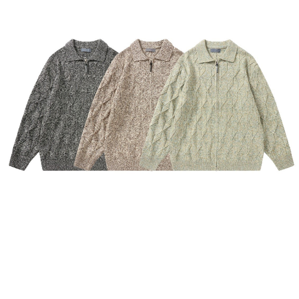 Women’s coarse structured knit zip cardigan with shirt collar Chichicherry