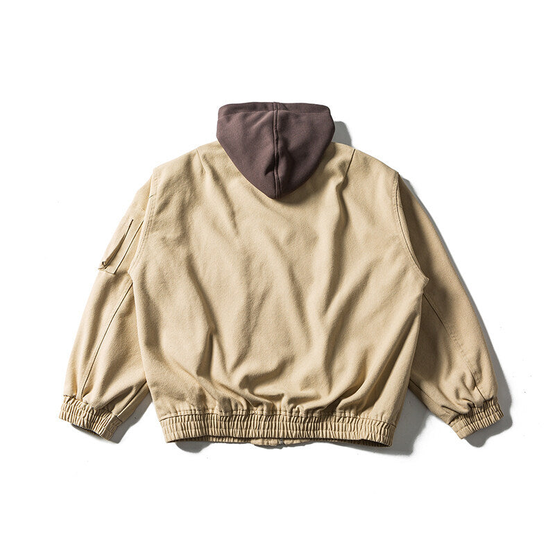 Unisex Oversize Canvas Hoodie with Utility Arm Pocket and Elastic Cuffs Chichicherry