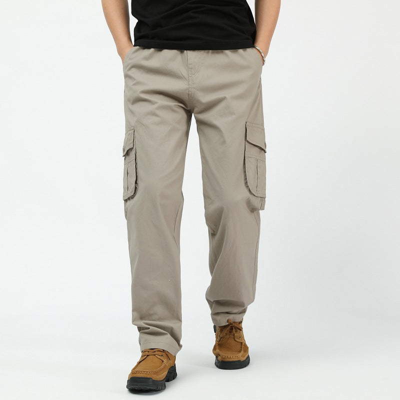Men's Utility Cargo Pants with Wide Cut, Multiple Flap Pockets & Straight Leg Chichicherry