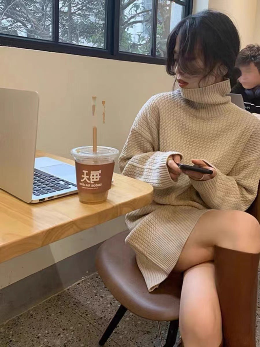 Women’s turtleneck knitted dress with boxy oversized silhouette Chichicherry