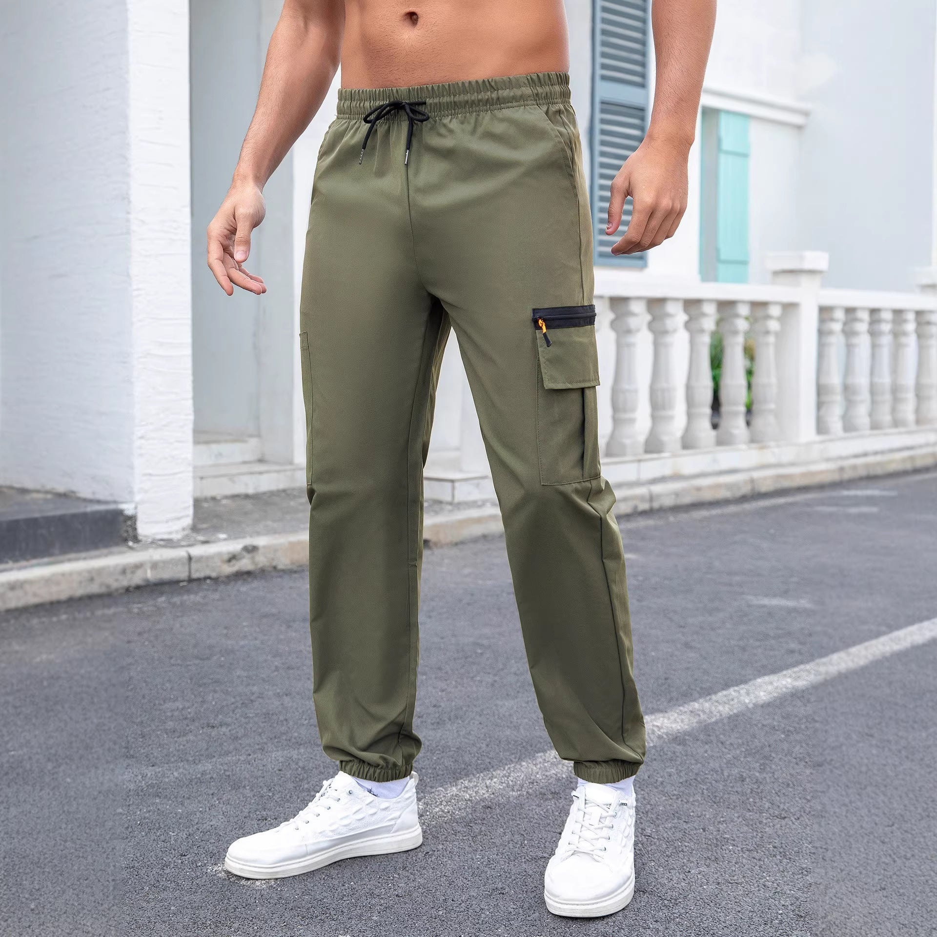 Men's Technical Cargo Jogging Pants with Zip Pockets, Drawstring and Elastic Ankle Cuffs Chichicherry
