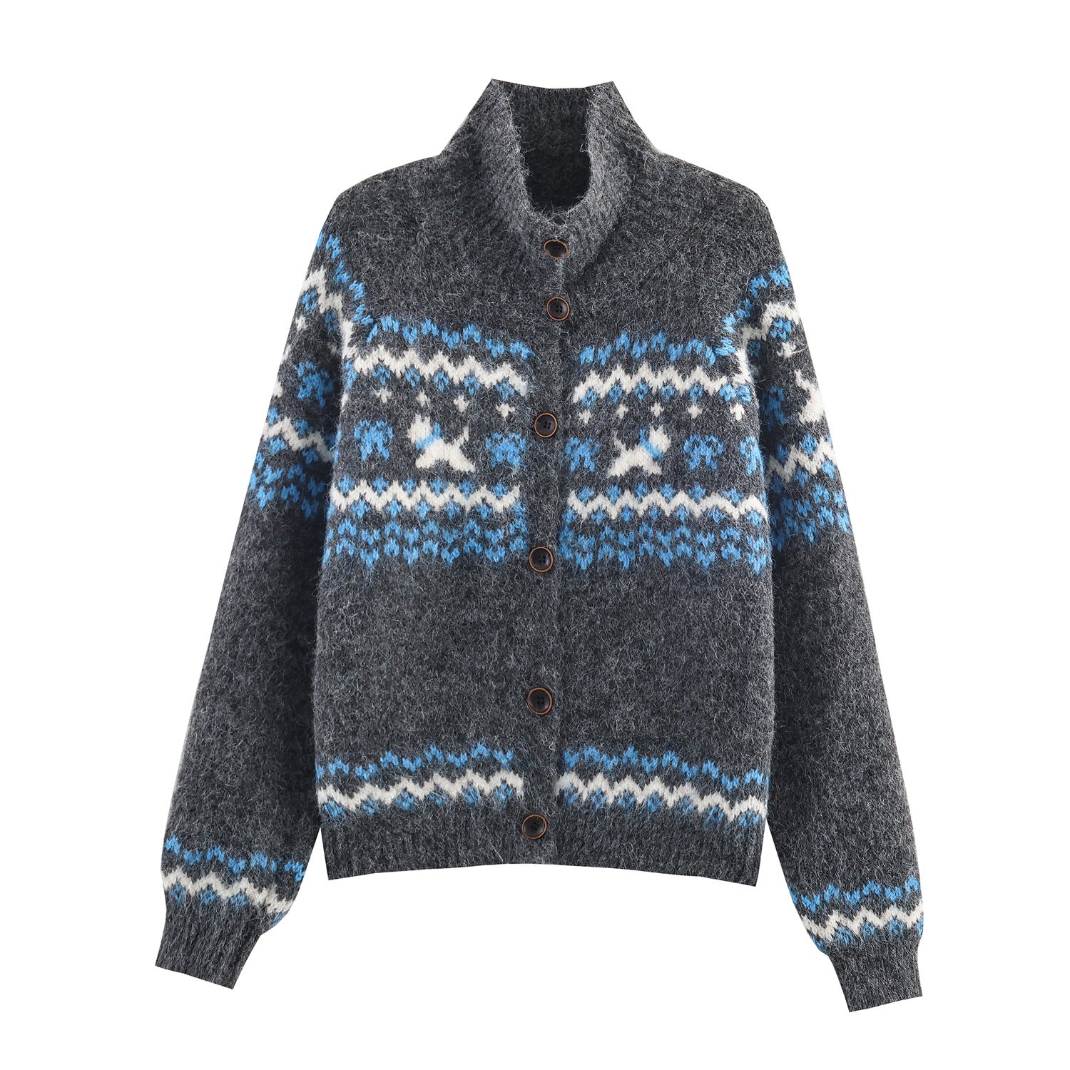 Women's knit cardigan with Norwegian pattern and high roll neck Chichicherry