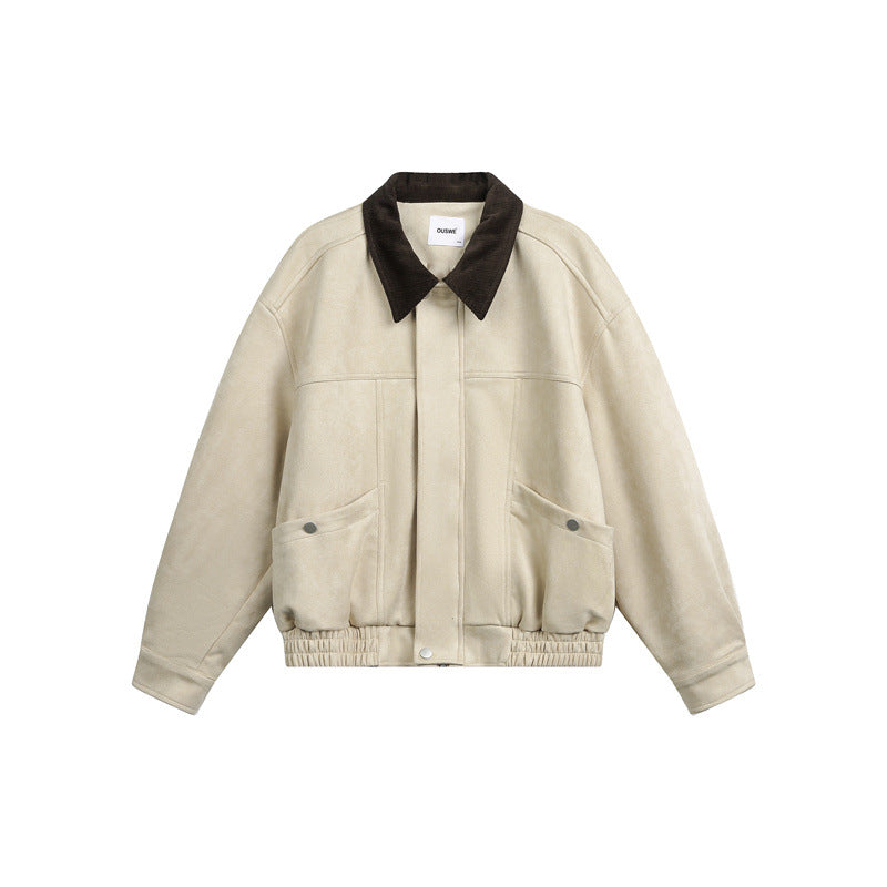Unisex Short Cropped Boxy Blouson Jacket with Cord Collar and Elastic Waist Chichicherry