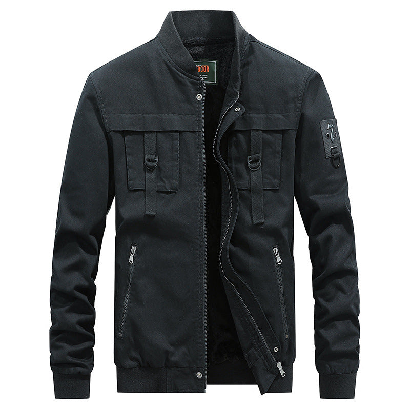 Men's Utility Field Jacket with Stand Collar, D-Ring Details and Zipper Pockets Chichicherry