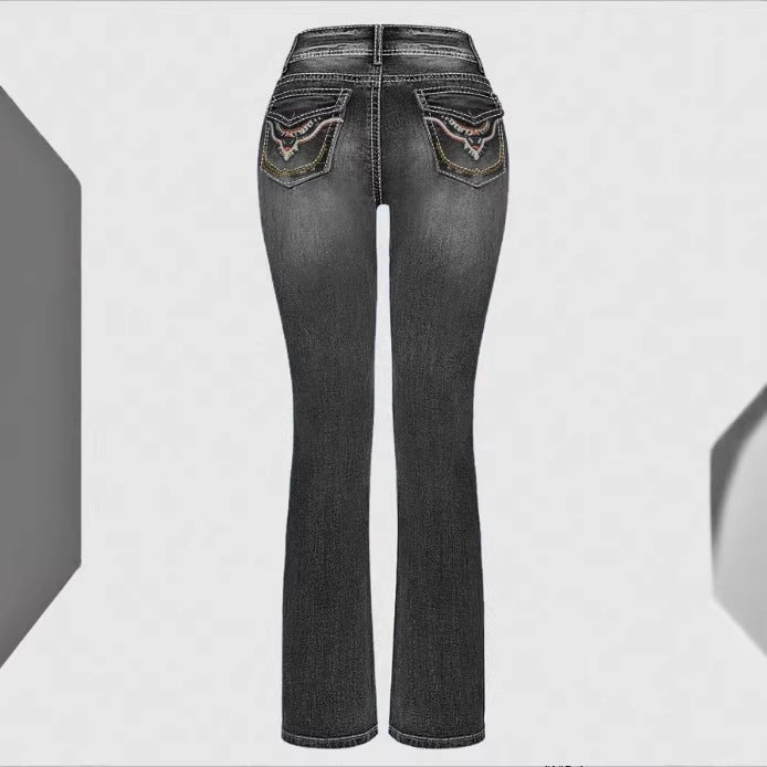 Women High-Waisted Slim-Straight Jeans with V-Shaped Waist and Superstretch Denim Chichicherry