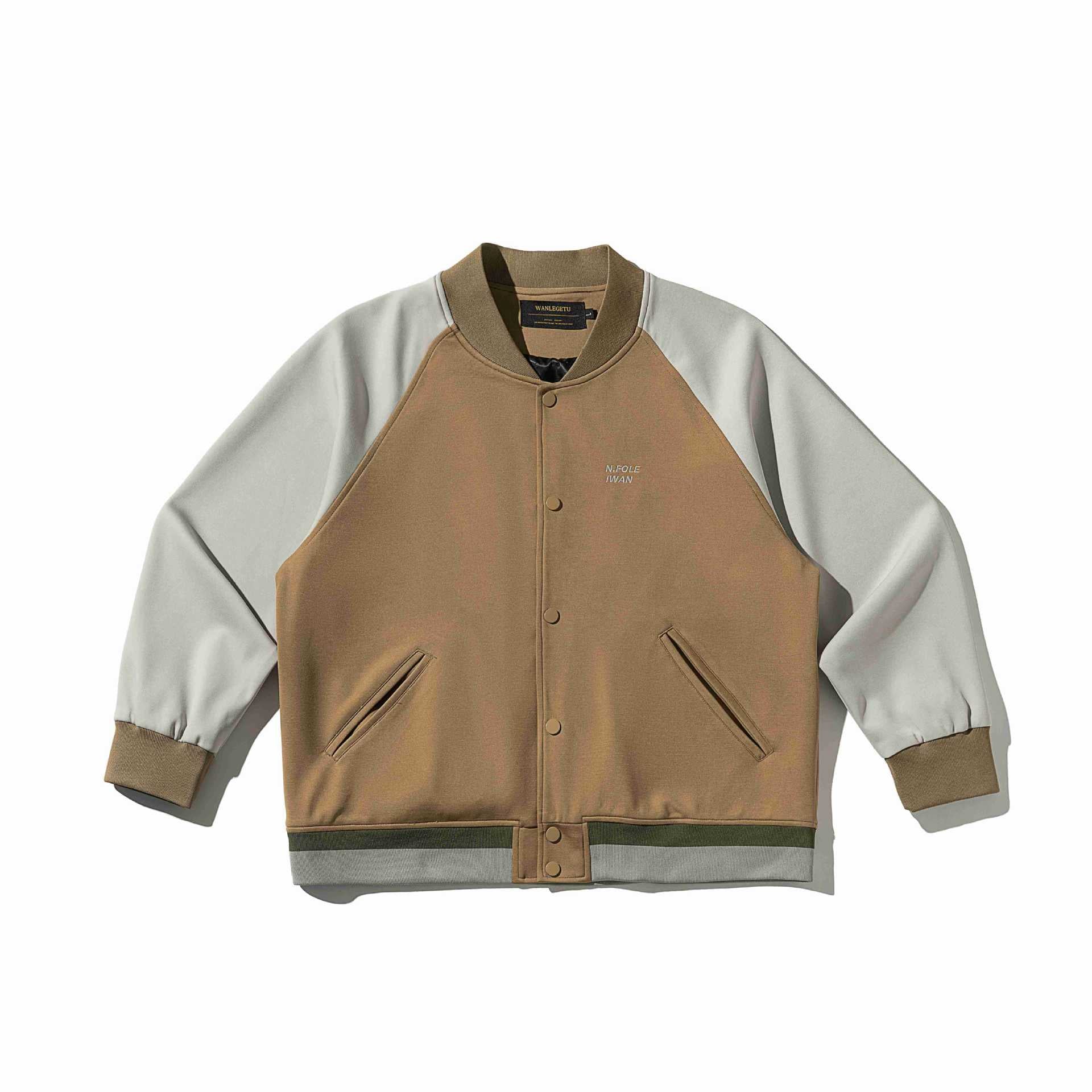 Unisex Short-cut College Bomber Jacket in Material Mix with Raglan Sleeves Chichicherry
