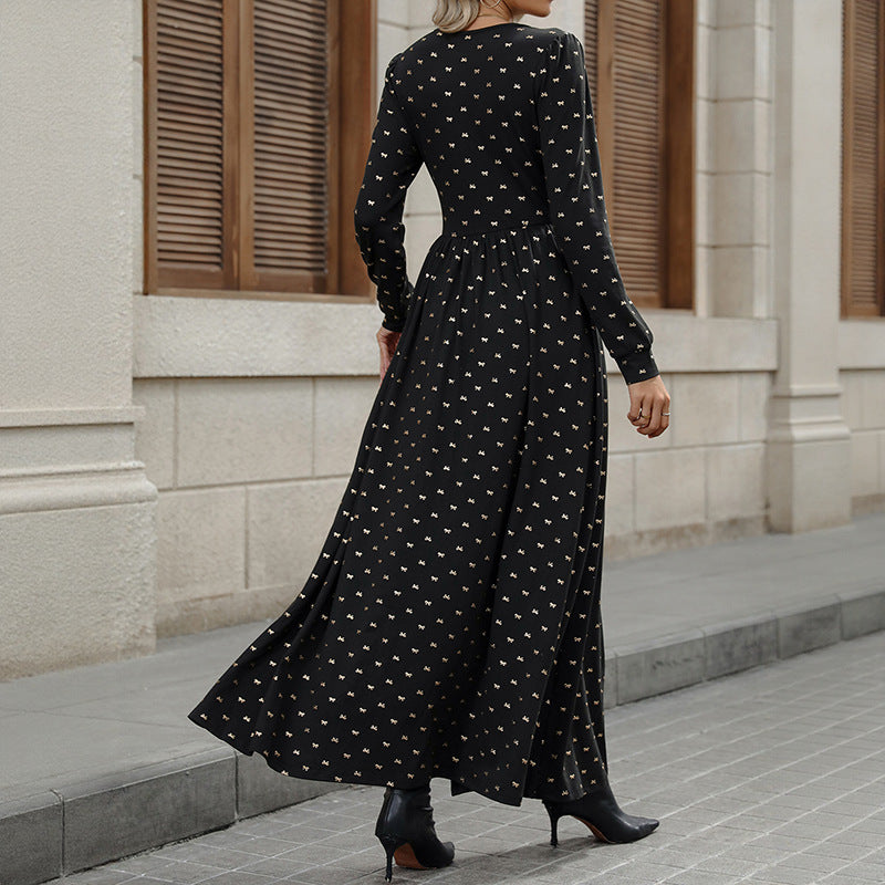 Ladies Flowing Maxi Dress with V-Neck, Lace Trim and Fitted Wrap Look Chichicherry