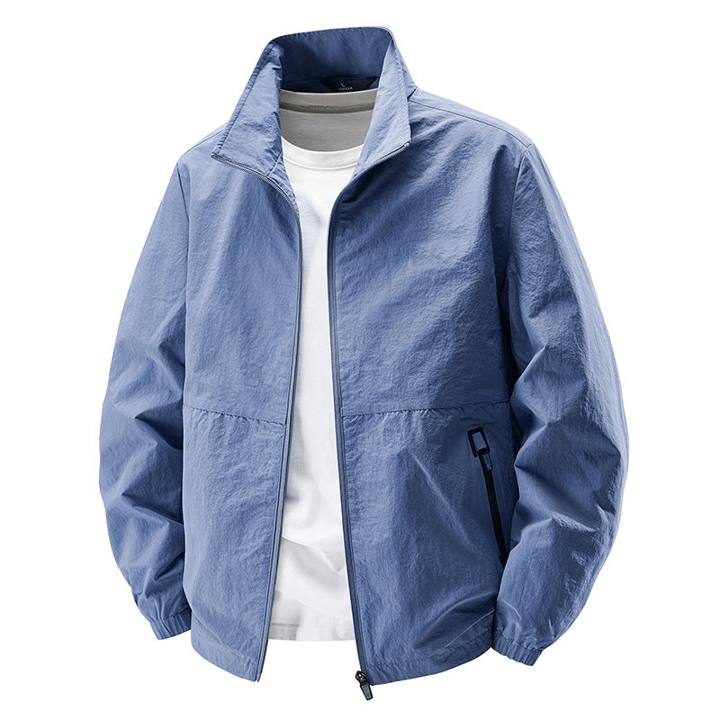 Men's lightweight wind and water-repellent casual jacket with stand-up collar and zippered pockets Chichicherry