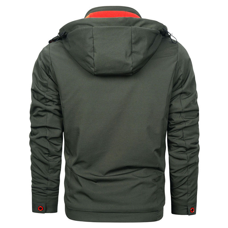 Men's softshell utility jacket with detachable hood, windproof membrane, and zippered chest pocket Chichicherry