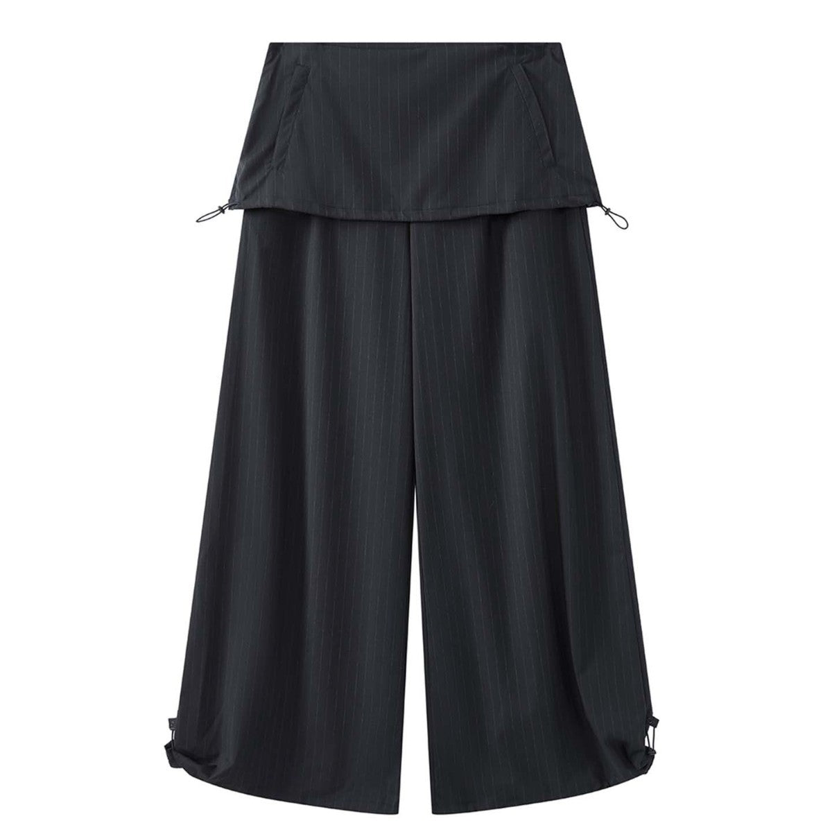 Women Wide Pinstripe Pants with Overlay and Drawstring Chichicherry
