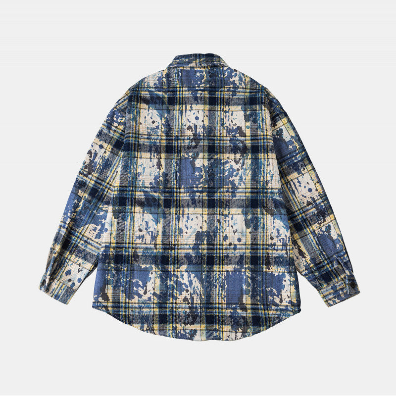 Unisex Overshirt Shirt Jacket in checked cotton blend with artistic paint effect Chichicherry