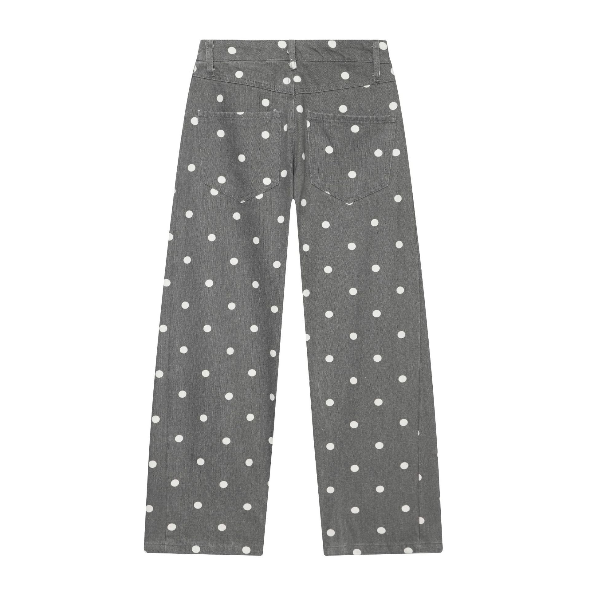 Women High-waisted wide Culotte jeans with patch back pockets and polka dot print Chichicherry