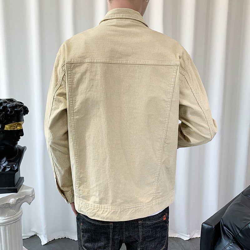 Men's cord jacket in worker-blouson style with metal button closure and patch pockets Chichicherry