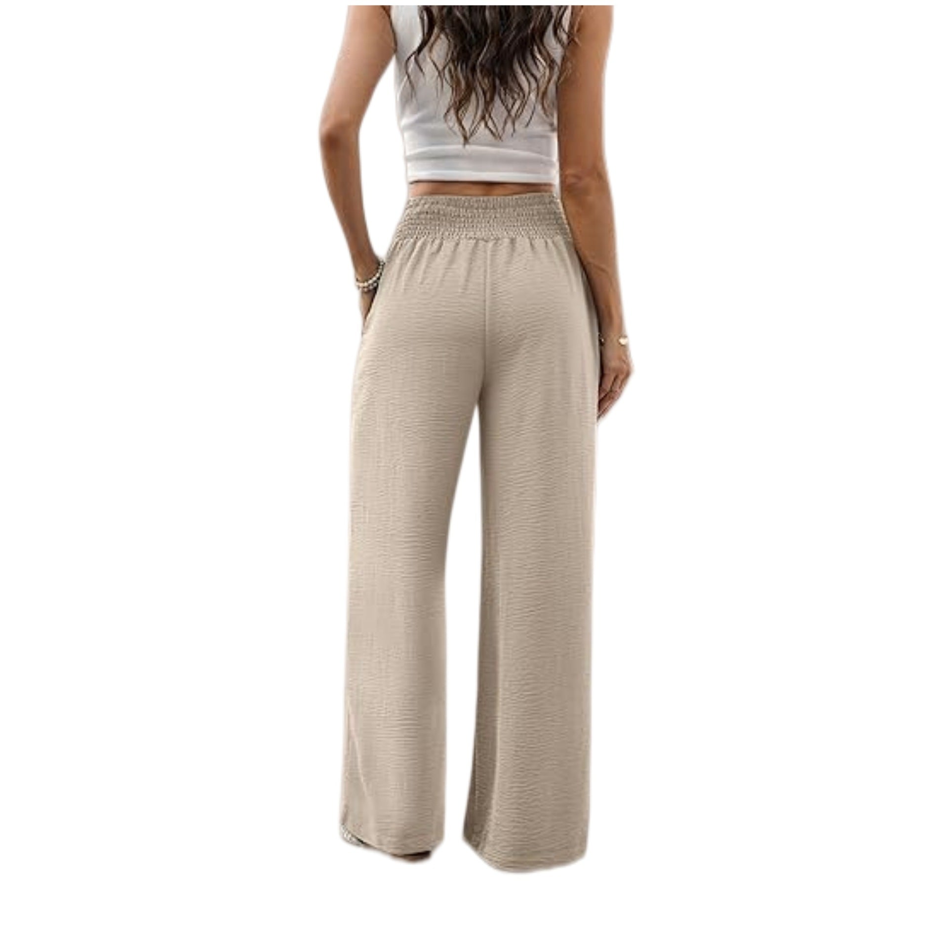Women’s Palazzo Lounge Pants with High Smocked Waistband and Wide Leg Chichicherry