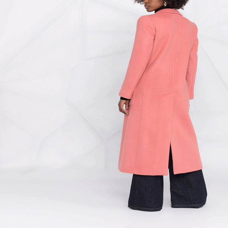 Women's Maxi Long Tailored Wool Blend Coat in Clean Tailoring with Accentuated Shoulder Chichicherry