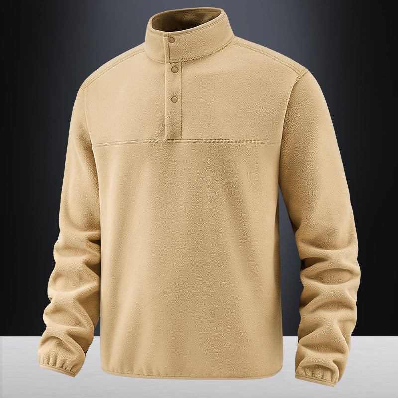 Men's fleece pullover with stand-up collar and button placket for warming mid-layer Chichicherry