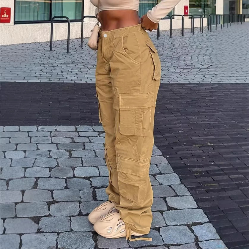 Women Cargo Pants in Relaxed Wide-Leg with Multiple Pockets and Reinforced Seams Chichicherry