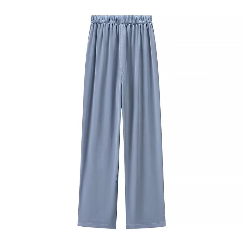 Women Wide Palazzo Pants with High Elastic Band, Drawstring and Side Pockets Chichicherry
