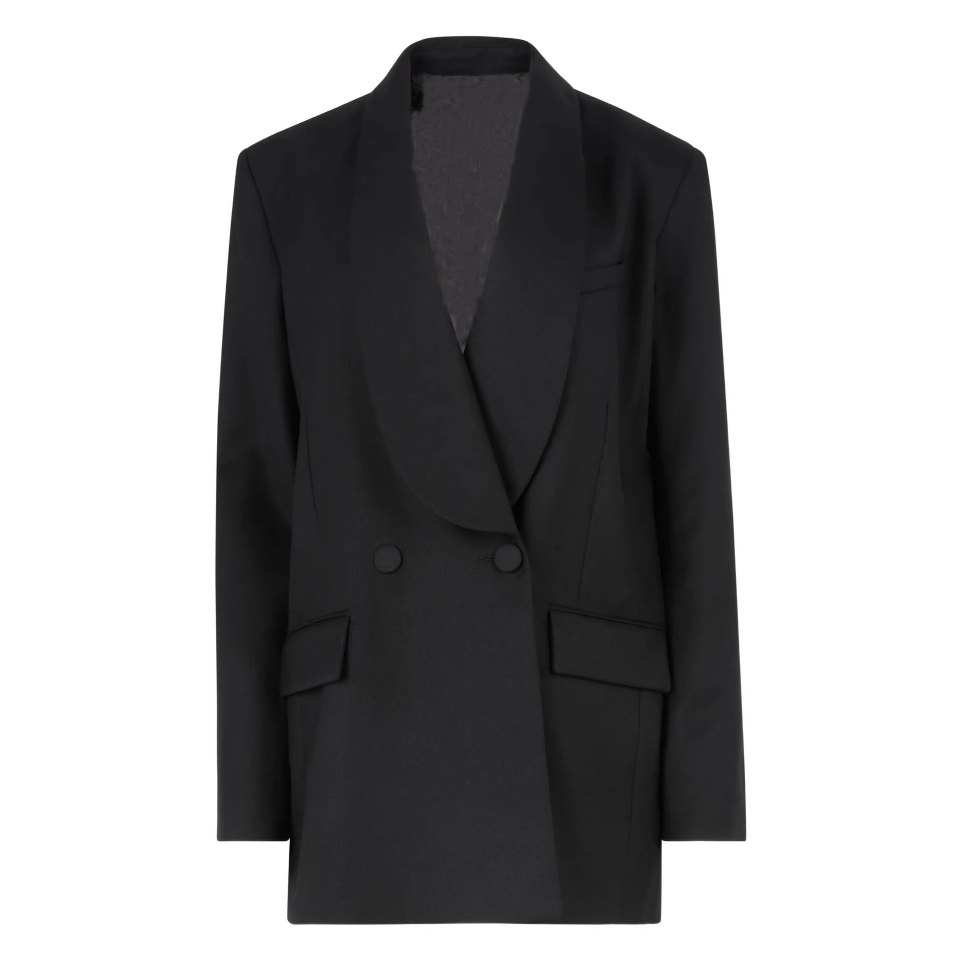 Women's Oversized Smoking Long Blazer with Deep Shawl Collar and Extended Shoulder Line Chichicherry
