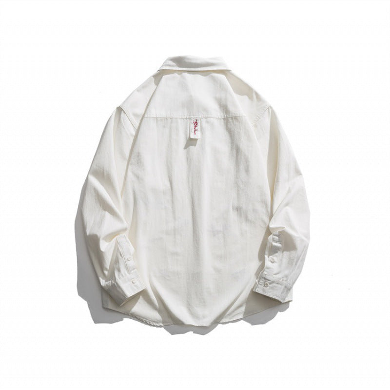 Men's Loose Button-Down Shirt with Multicolored Embroidery and Chest Pocket Chichicherry