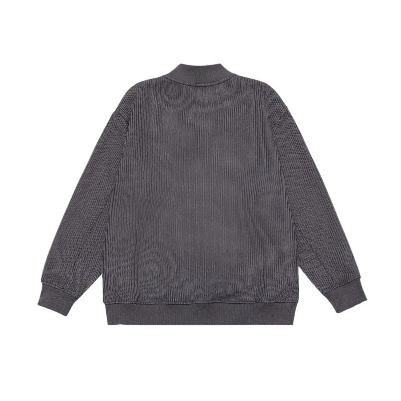 Unisex Fine Structured Mockneck Sweatshirt with Half Zip and Integrated Placket Chichicherry