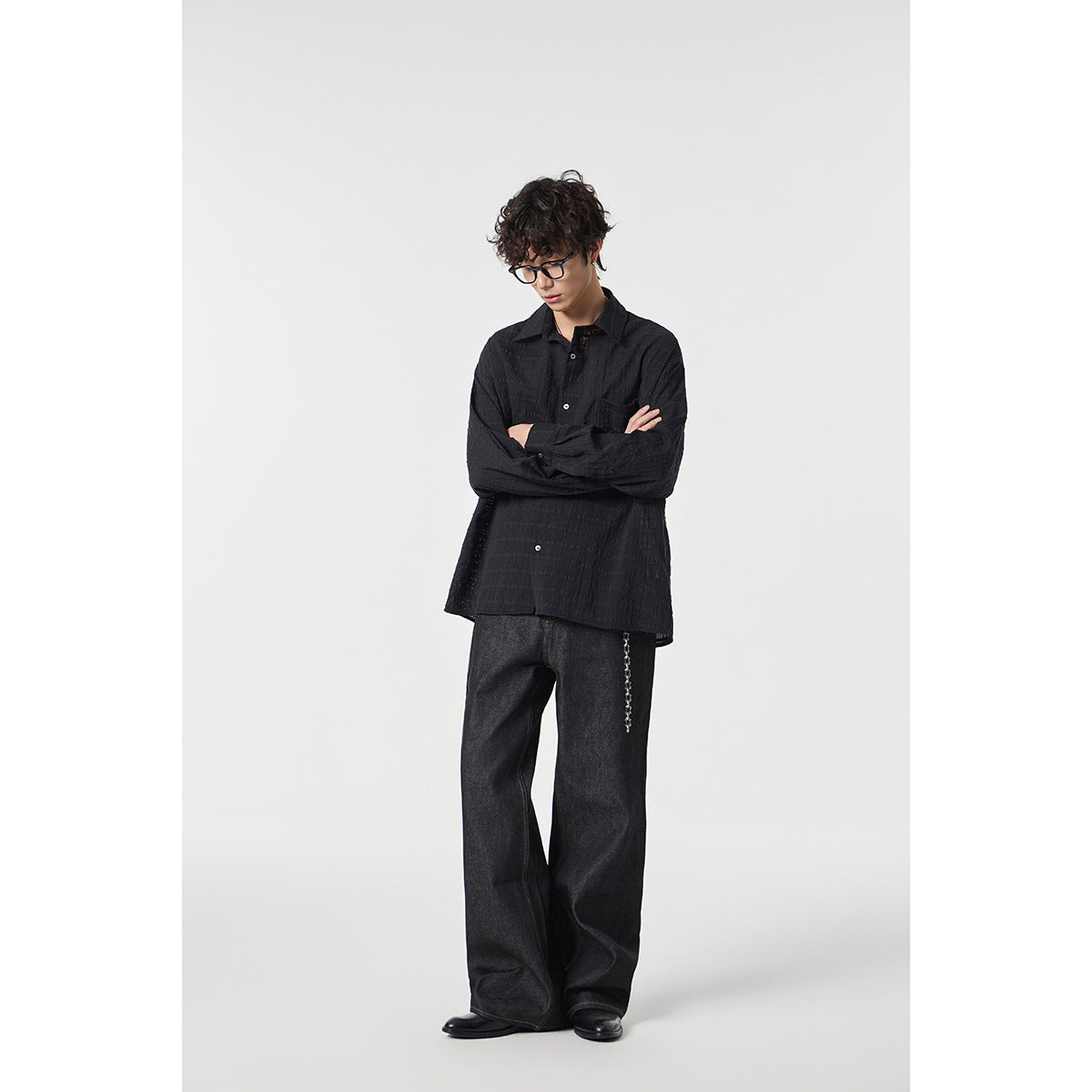 Men's Oversized Cotton-Linen Gauze Shirt with Chest Pocket and Kent Collar Chichicherry