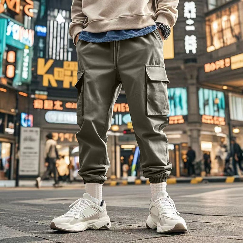 Men's Tapered Cargo Joggers with Drawstring, Patch Flap Pockets and Elastic Cuffs Chichicherry