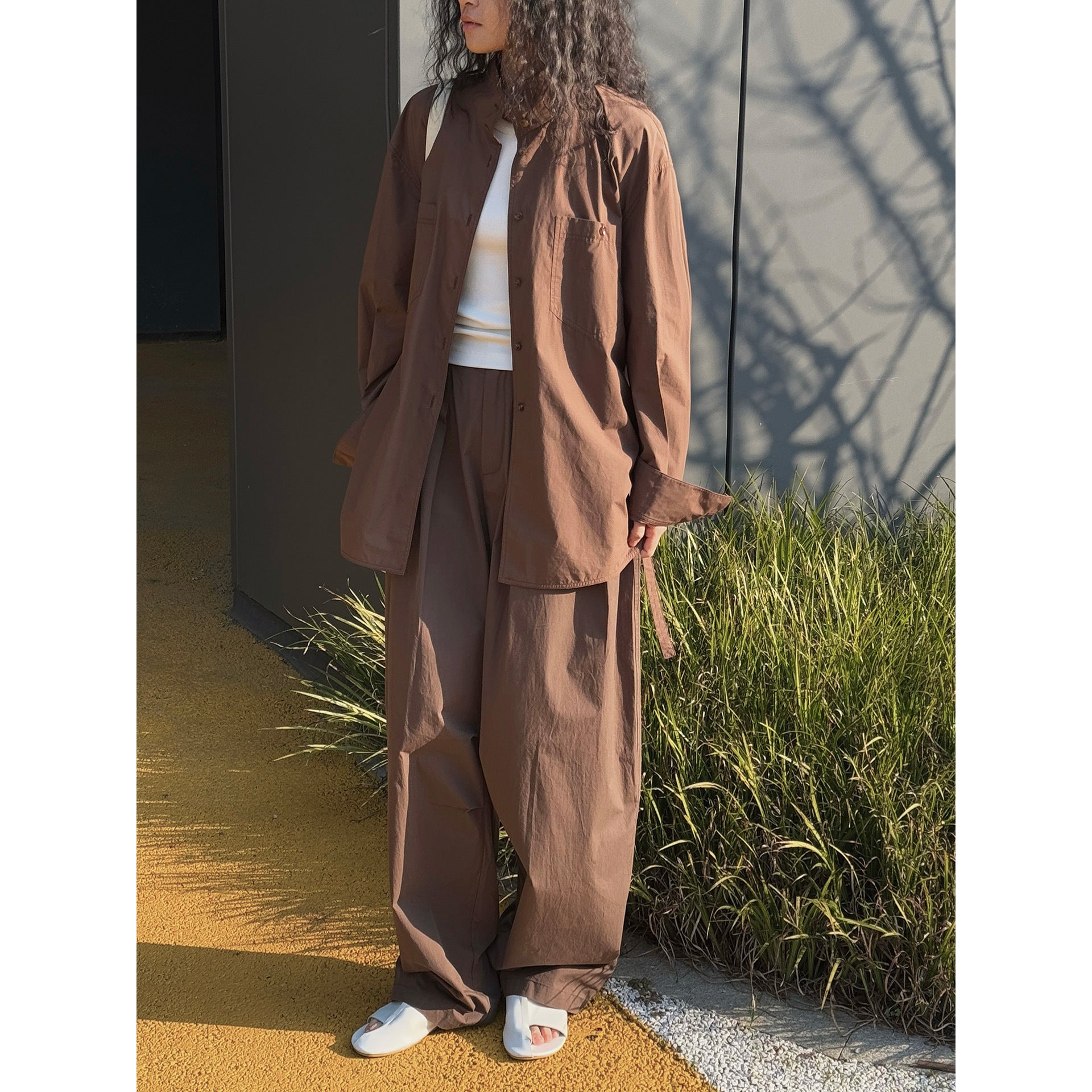 Women's Relaxed Shirt Jacket in Boxy Cut with Stand Collar and Chest Pocket Chichicherry