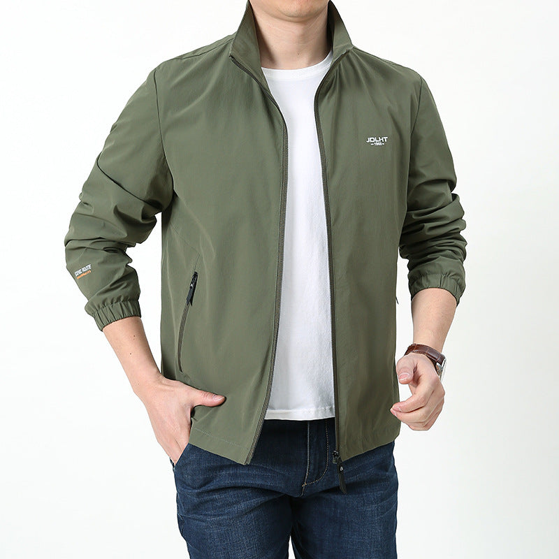 Men's Light Windbreaker Blouson with Stand-Up Collar, Zipper Pockets, and Elastic Cuffs Chichicherry
