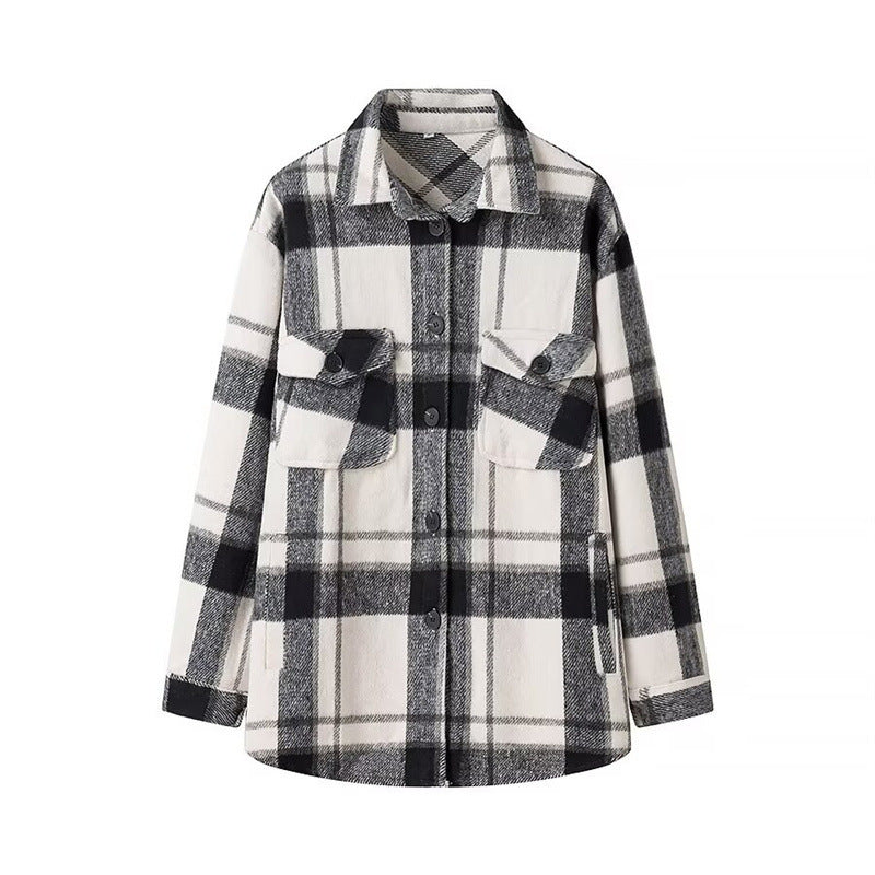 Women's Checked Transition Shacket made of soft Flannel with Attached Chest Pockets Chichicherry