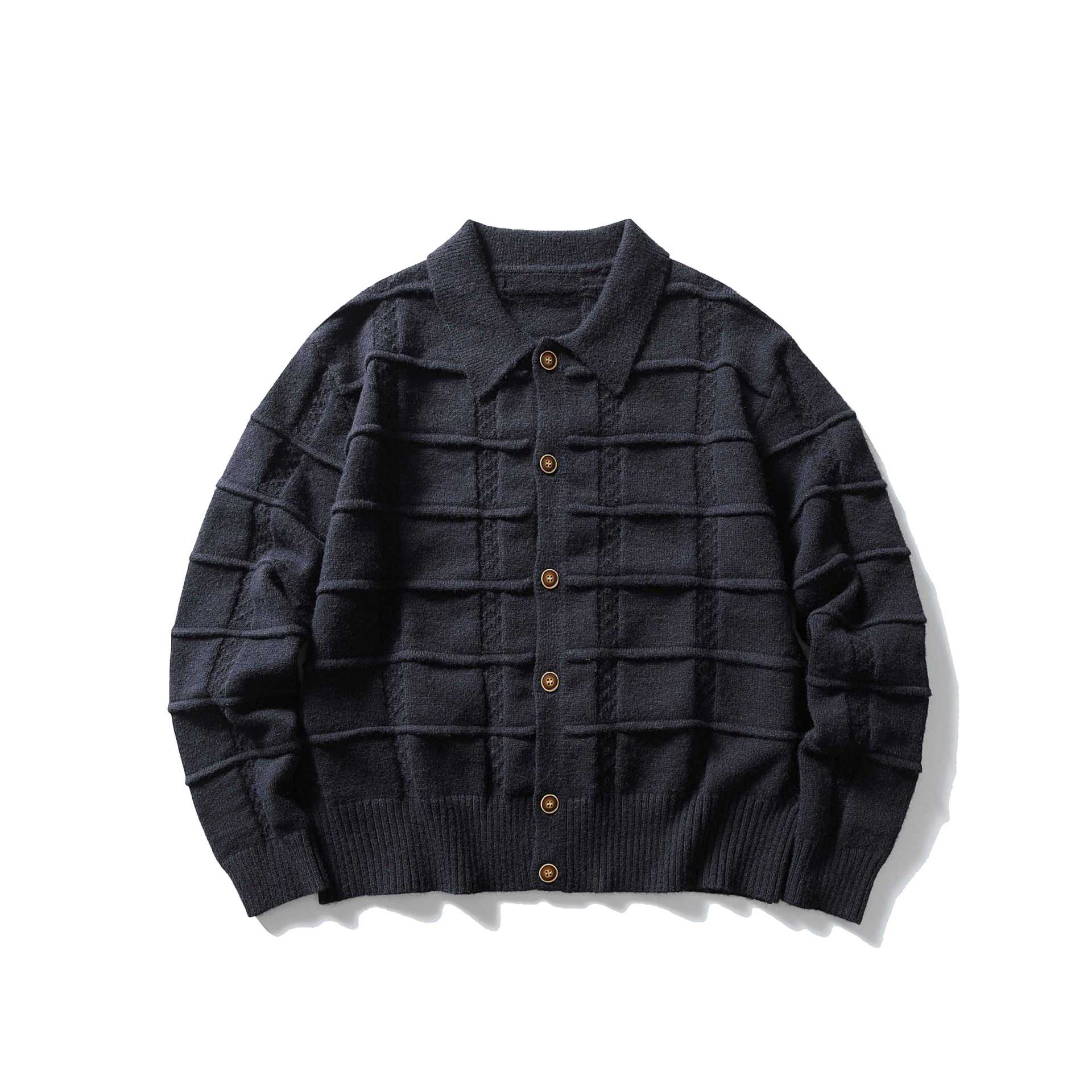Men's textured cardigan with shirt collar and full button placket Chichicherry