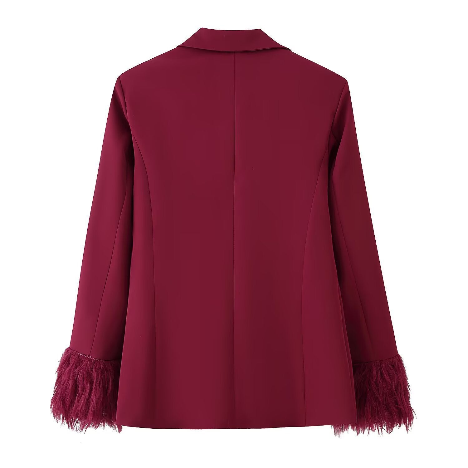 Women's Two-Piece Suit Set with Feather Trim on Sleeves and Wide Marlene Pants Chichicherry