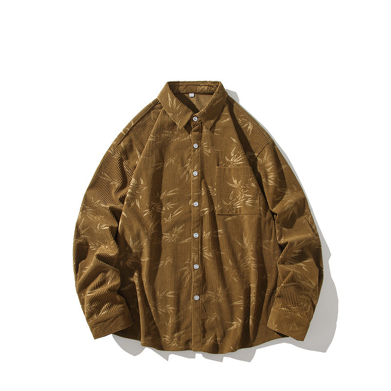 Men's Oversized Cord Shirt with Tonal Embroidery and Chest Pocket Chichicherry