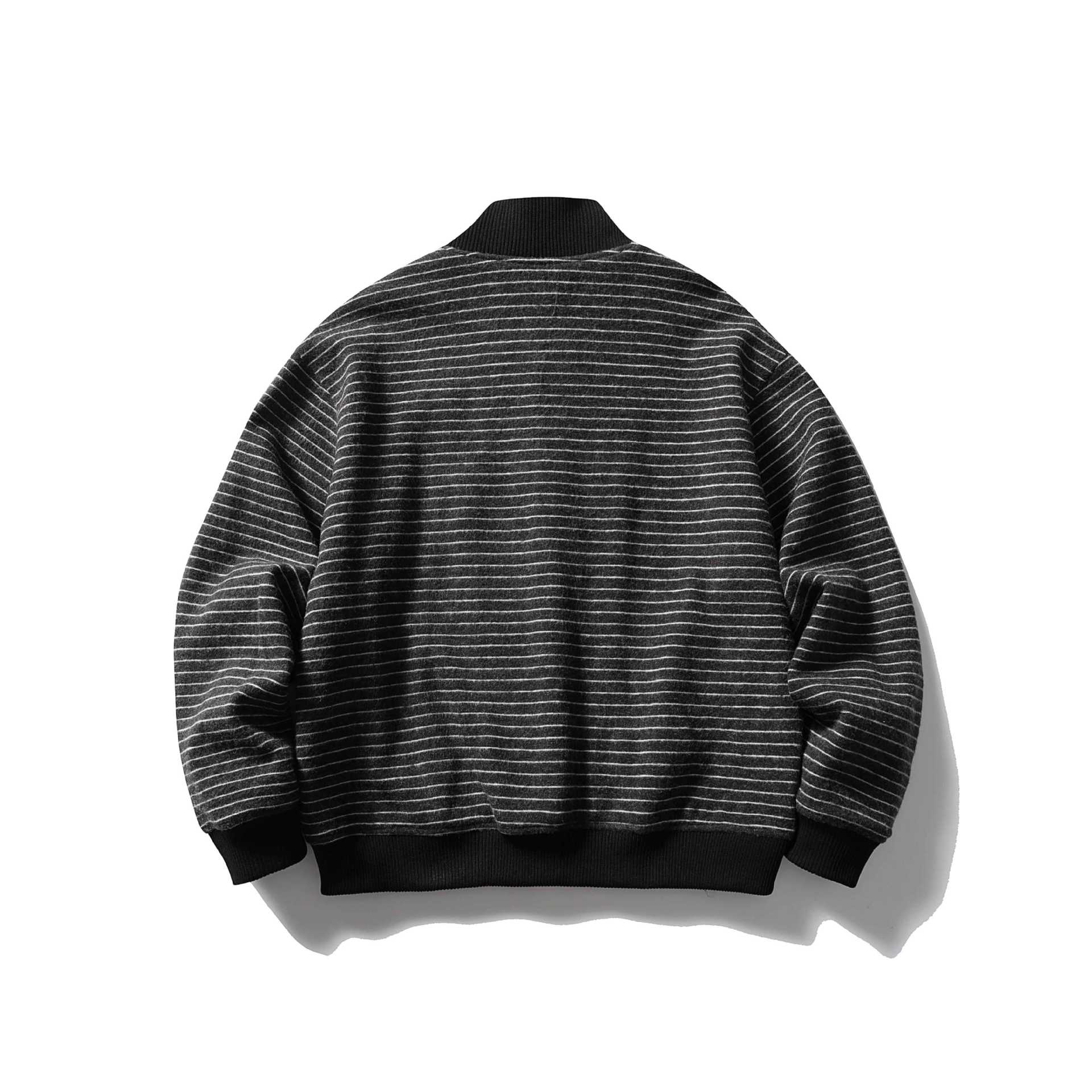 Men's Striped Blouson in Boxy Cut with Ribbed Collar and Button Front Chichicherry