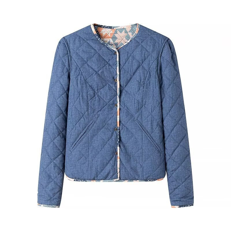 Women's Lightweight Quilted Jacket with Patchwork Floral Pattern and Short Cut Chichicherry