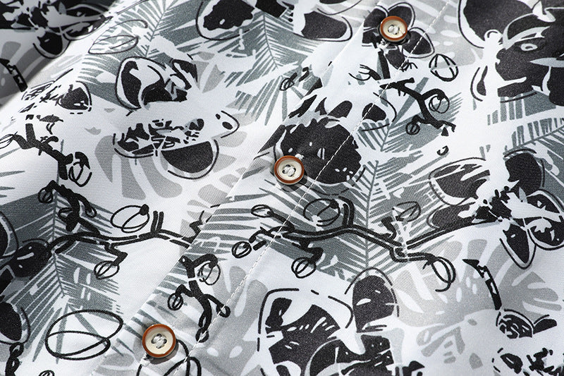 Men's Oversize Button-Up Shirt with Graphic Allover Print and Loose Relaxed Fit Chichicherry